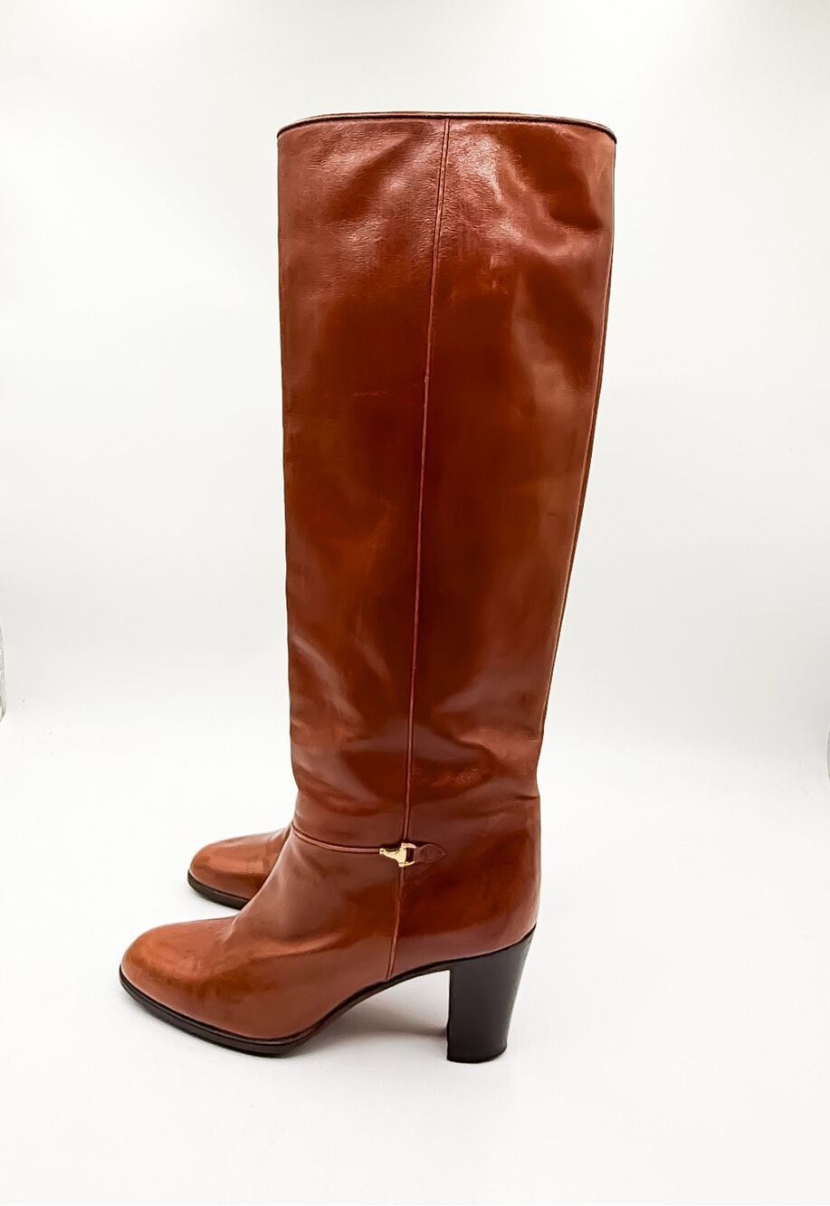 Gucci Horsebit Knee High Leather Riding Boots Block Heel EU 38.5 US 8.5